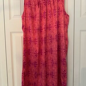 Orange & Pink Silk Dress with braided neck line